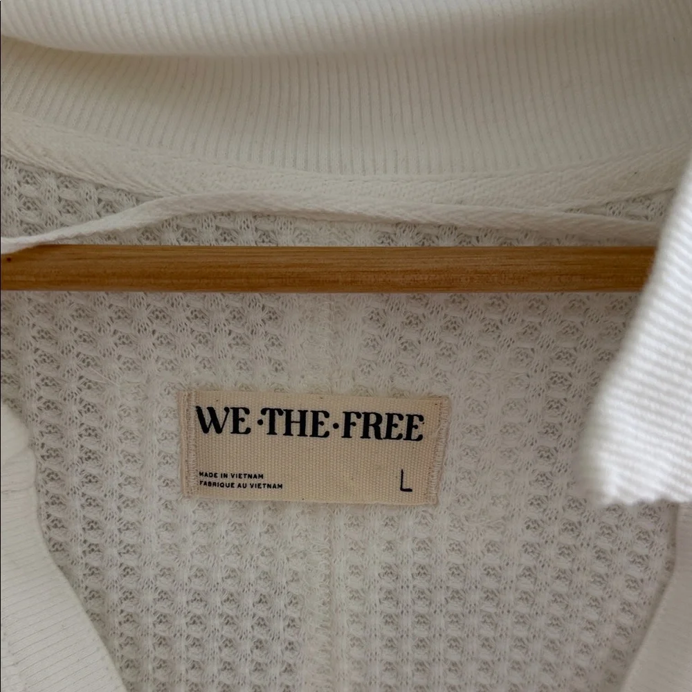 We The Free Cream V-Neck Collared Waffle-Knit Sweater - Picture 2 of 2